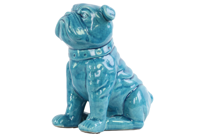 Picture of Urban Trends Collection 13835 Ceramic Sitting British Bulldog Figurine With Collar Gloss - Turquoise