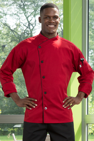 Picture of Vtex 0491-1903 5 Button with Piping Red Panama Chef Coat- Medium