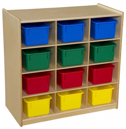 Picture of Contender C16123AP Baltic Birch 12-Cubby Storage Unit With Assorted Pastel Trays - RTA