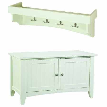 Picture of Bolton Furniture ASCA0509IV Shaker Cottage Storage Bench & Coat Hooks With Tray&#44; Ivory