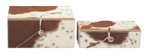 Picture of Benzara 95935 Wood Leather Hide Box - Set Of Two