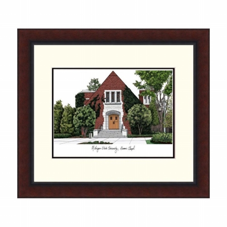 Michigan State University Alumni Chapel Legacy Framed Lithograph - Dark Finish - 8 lbs - Classic Design