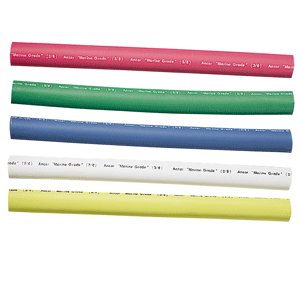 Adhesive Lined Heat Shrink Tube, 3:1 I.D. Shrink Ratio, Black, Green, Red, Yellow, White, 6 in