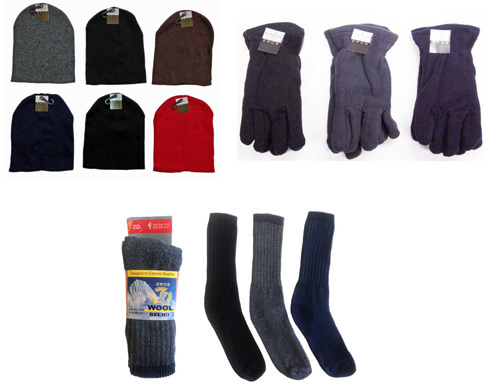 Picture of DDI 1930960 Beanie Knit Hats&#44; Mens Fleece Gloves and Wool Blend Socks Combo