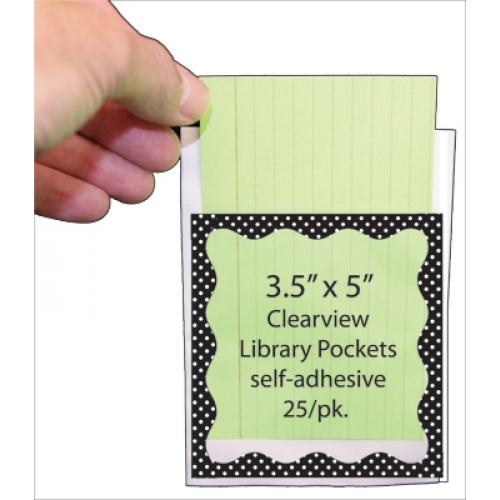 Ashley Productions ASH10409 Black with White Dots Border 3.5 x 5 Clear View Self Adhesive Library Pockets