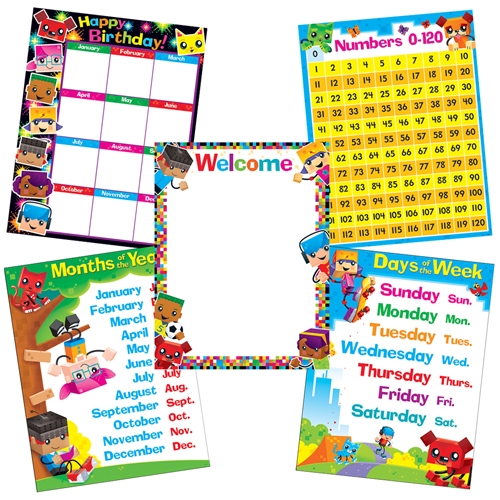 Picture of Trend Enterprises T-38981 Blockstars Learning Charts Combo Pack