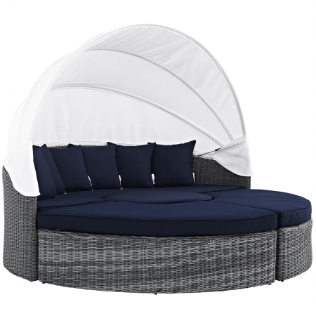 EEI-1997-GRY-NAV-SET Summon Canopy Outdoor Patio Daybed- Canvas Navy