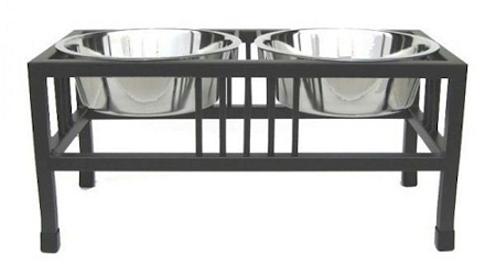 Picture of PetsStop RDB13-L Baron Double Raised Dog Bowl&#44; Large - Black