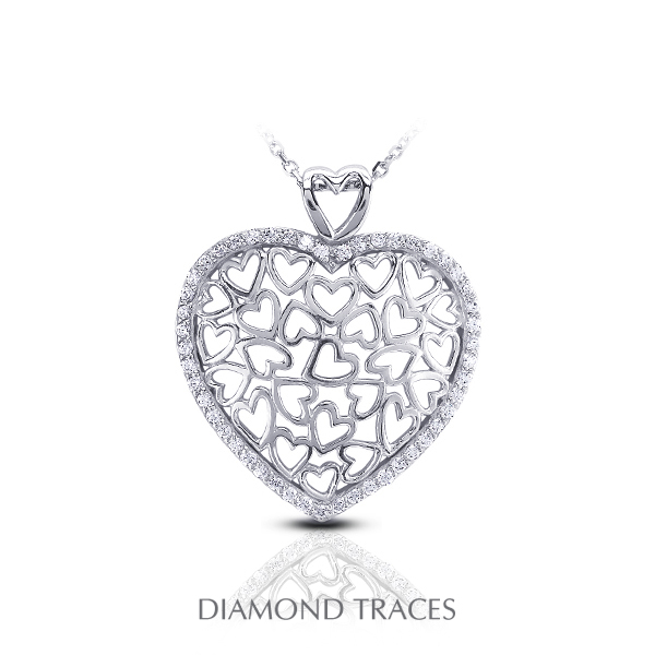 UD-GOS485-8549 0.54 Carat Total Natural Diamonds 14K White Gold Pave Setting Heart Shape Fashion Pendant