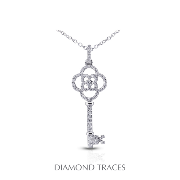 UD-OS2977-8567 0.63 Carat Total Natural Diamonds 14K White Gold Pave Setting Key Fashion Pendant