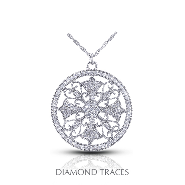 0.56 Carat Total Natural Diamonds 14K White Gold Pave Setting Circle with Milgrain Fashion Pendant