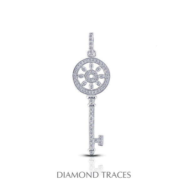 0.56 Carat Total Natural Diamonds 18K White Gold Pave Setting Key Fashion Pendant