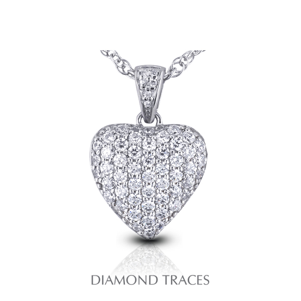 0.61 Carat Total Natural Diamonds 18K White Gold Pave Setting Heart Shape Fashion Pendant