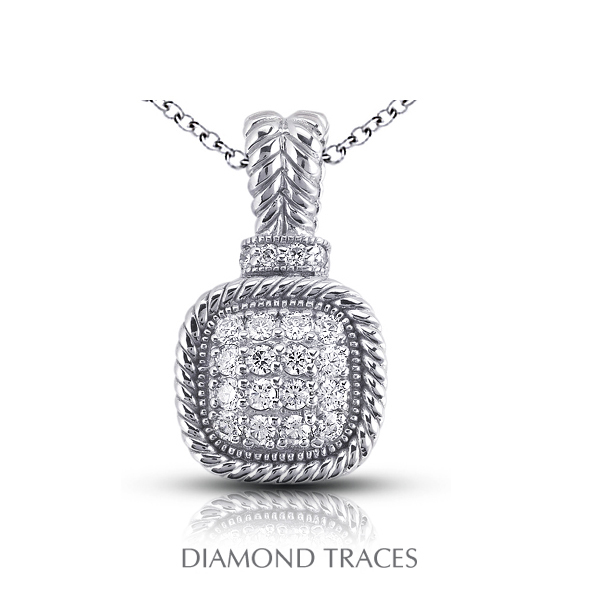 0.50 Carat Total Natural Diamonds 14K White Gold Pave Setting Rope Edging with Milgrain Fashion Pendant