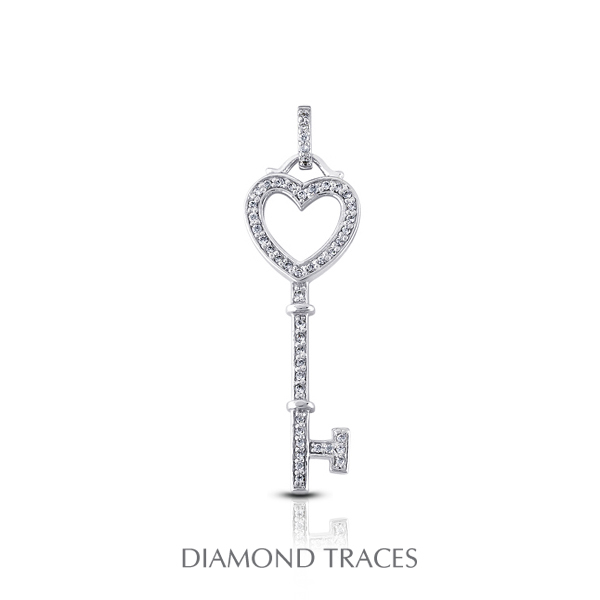 0.37 Carat Total Natural Diamonds 18K White Gold Prong Setting Key Fashion Pendant