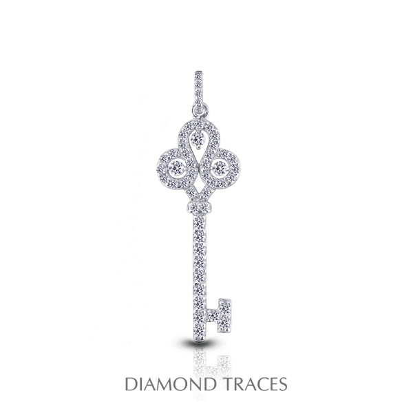 0.84 Carat Total Natural Diamonds 18K White Gold Prong Setting Key Fashion Pendant