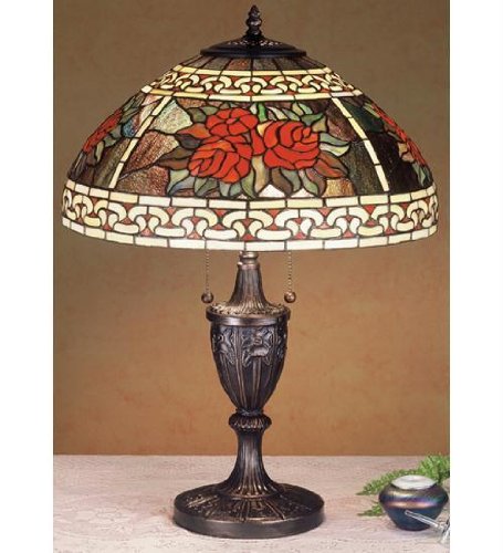 Meyda Lighting Roses And Scrolls 25 Inch Table Lamp Roses And Scrolls - 37788 - Tiffany Glass