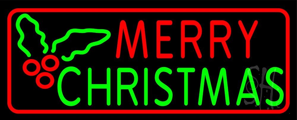 Red Merry Green Christmas Clear Backing Neon Sign, 13 x 32 in.