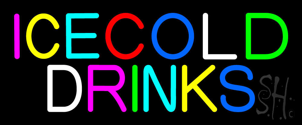 N105-13646-clear Multi Colored Ice Cold Drinks Clear Backing Neon Sign- 10 x 24 in.
