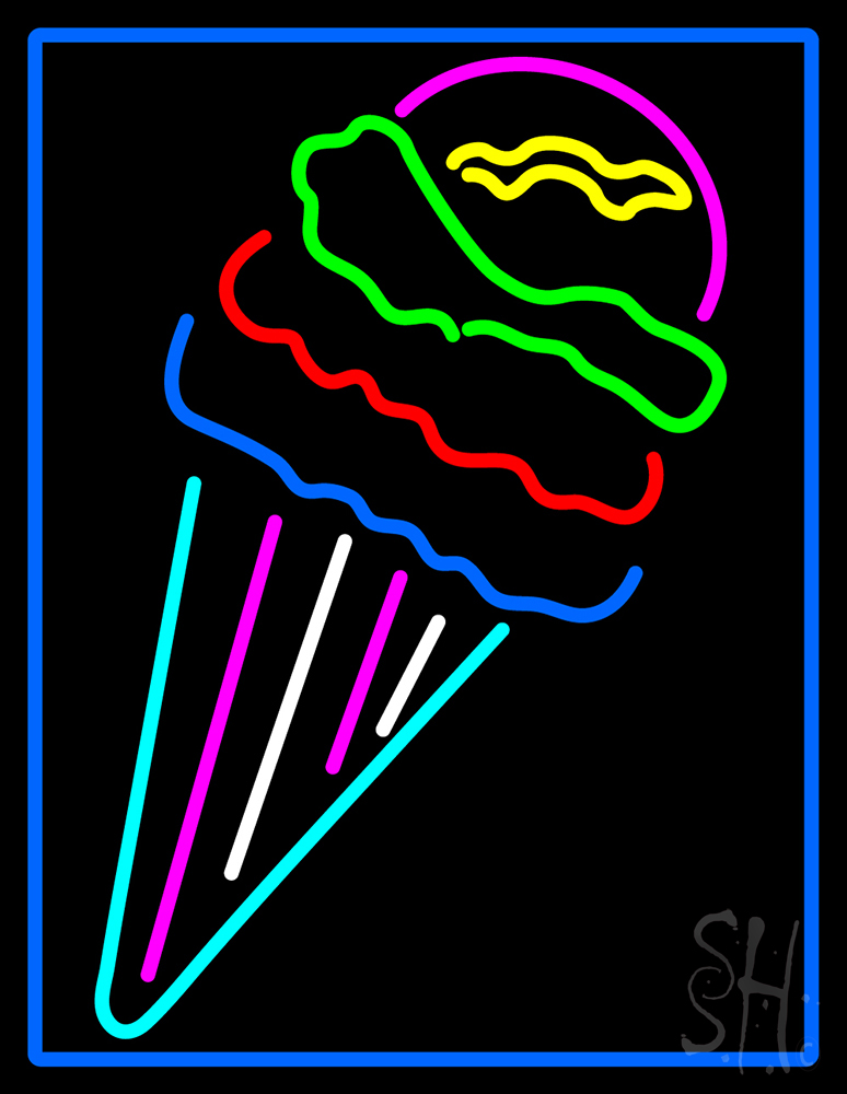 N105-13648-clear Multi Colored Ice Cream Cone Logo Clear Backing Neon Sign- 31 x 24 in.