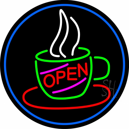 Open Coffee Cup Clear Backing Neon Sign- 26 x 26 in.
