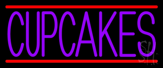 N105-13725-clear Purple Cupcakes With Cupcake In Between Clear Backing Neon Sign- 10 x 24 in.