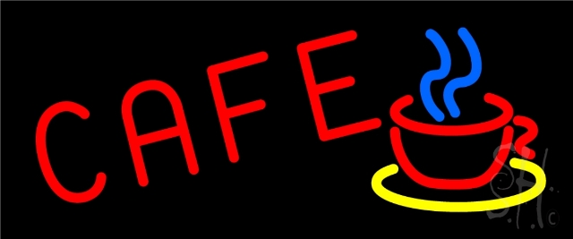 N105-13752-clear Red Cafe With Cup Clear Backing Neon Sign- 10 x 24 in.