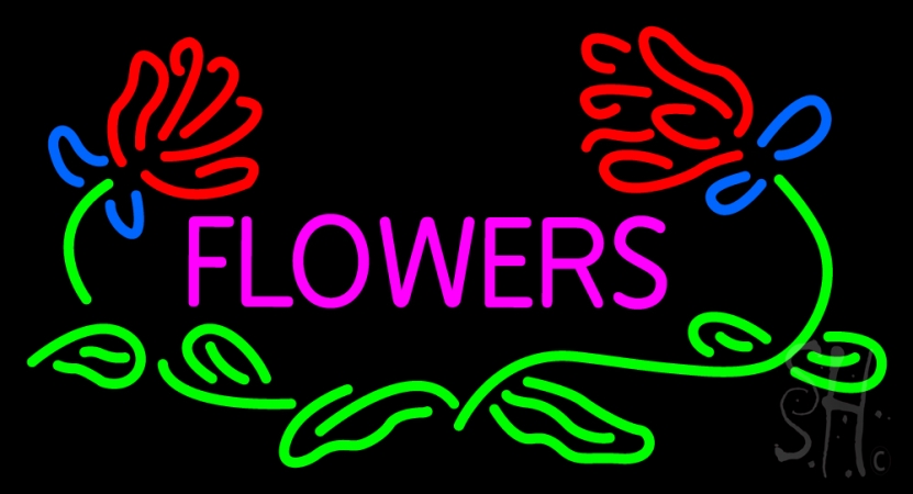 N105-13407-clear Flowers Clear Backing Neon Sign- 20 x 37 in.