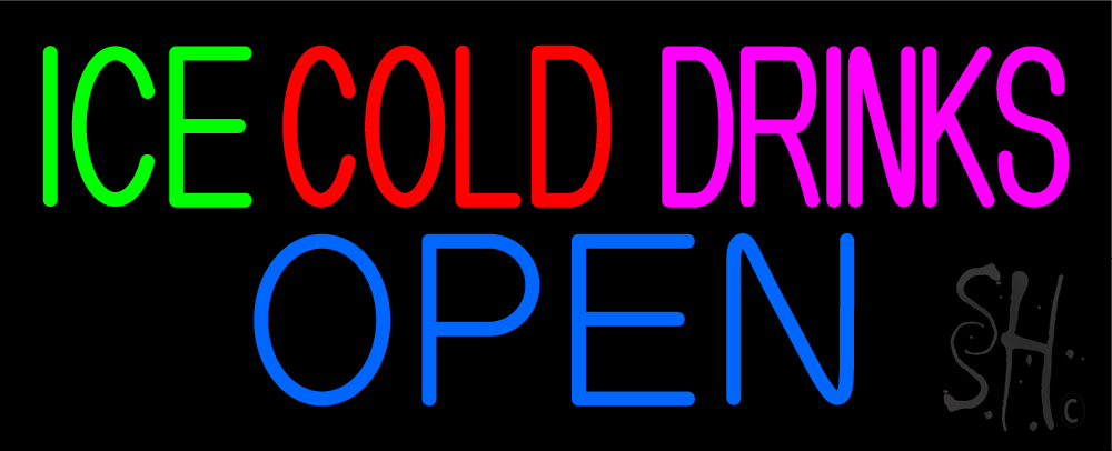 N105-13476-clear Green Ice Red Cold Drinks Open Clear Backing Neon Sign- 13 x 32 in.