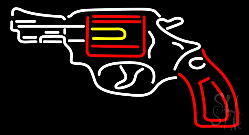 Gun Logo Clear Backing Neon Sign, 20 x 37 in.