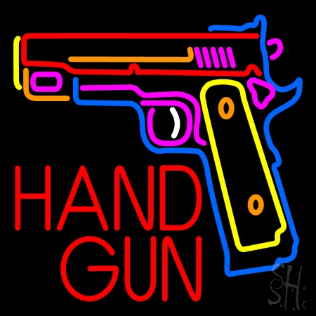 Hand Gun Clear Backing Neon Sign, 24 x 24 in.