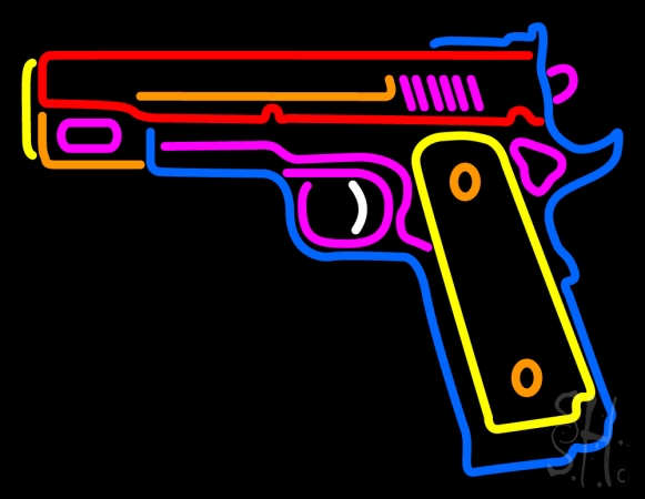 Hand Gun Clear Backing Neon Sign, 24 x 31 in.