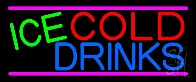 N105-13547-clear Ice Cold Drinks Clear Backing Neon Sign- 10 x 24 in.