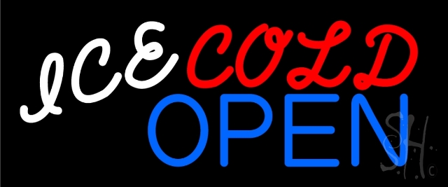 N105-13551-clear Ice Cold Drinks Red Open Clear Backing Neon Sign- 10 x 24 in.