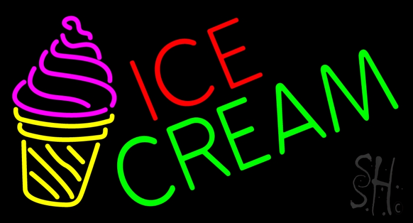 N105-13556-clear Ice Cream Cone Image Clear Backing Neon Sign- 20 x 37 in.