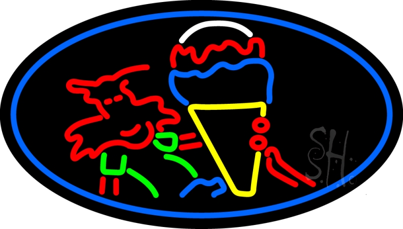 Ice Cream Logo Clear Backing Neon Sign, 17 x 30 in.