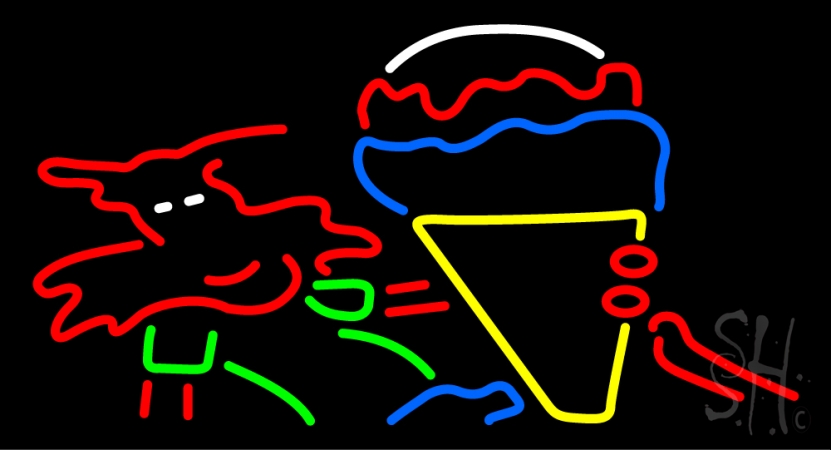 Ice Cream Logo Clear Backing Neon Sign, 20 x 37 in.