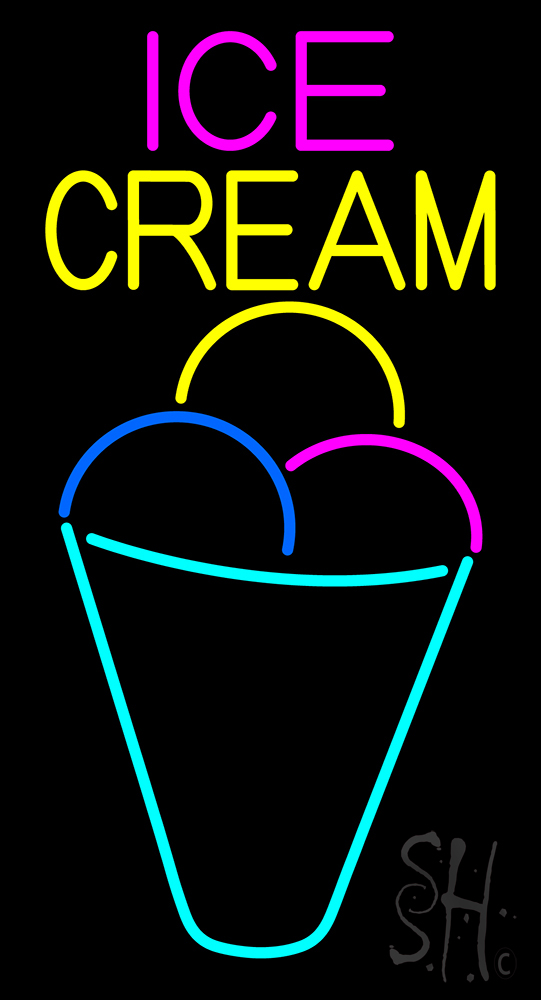 N105-13562-clear Ice Cream Multicolored Cone Clear Backing Neon Sign- 37 x 20 in.