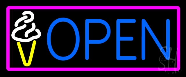 N105-13093-clear Blue Open Ice Cream Cone Clear Backing Neon Sign- 10 x 24 in.