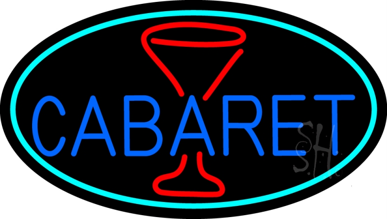 Cabaret With Wine Glass Clear Backing Neon Sign, 17 x 30 in.