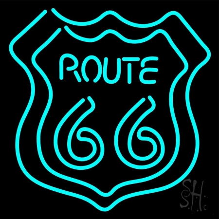 N105-12936-clear Turquoise Double Stroke Route 66 Clear Backing Neon Sign- 24 x 24 in.