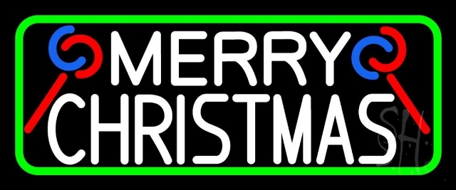 N105-12946-clear White Merry Christmas With Candy Stick Clear Backing Neon Sign- 10 x 24 in.
