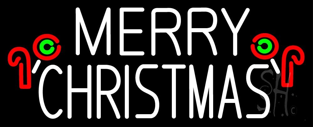 N105-12949-clear White Merry Christmas With Candy Stick Clear Backing Neon Sign- 13 x 32 in.