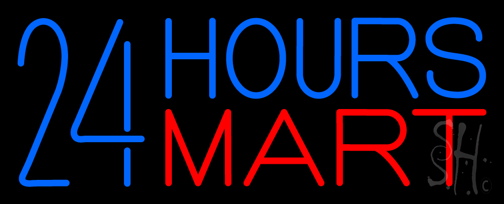 N105-12986-clear 24 Hours Mini Mart Clear Backing Neon Sign- 13 x 32 in.