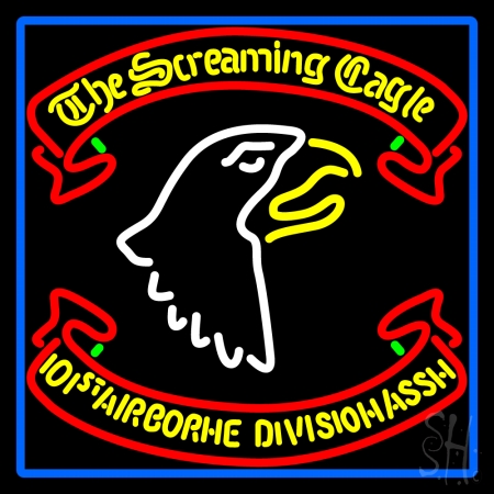 N105-12987-clear Airborne Division Screaming Eagle With Blue Border Clear Backing Neon Sign- 24 x 24 in.