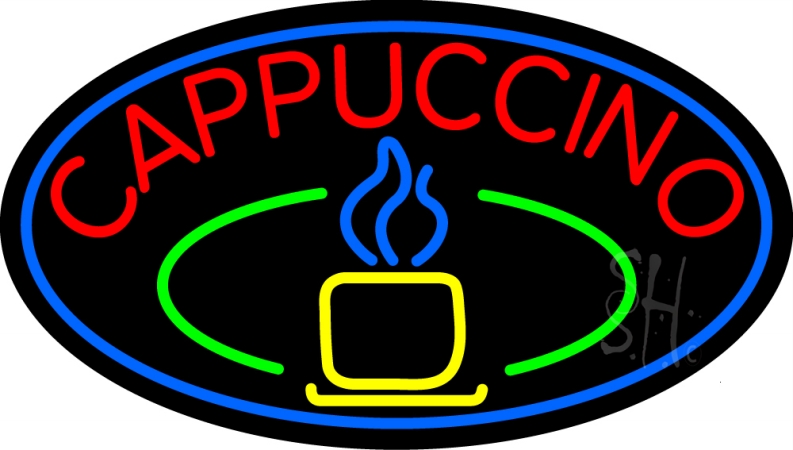 N105-13028-clear Blue Cappuccino Cup With Blue Oval Clear Backing Neon Sign- 17 x 30 in.