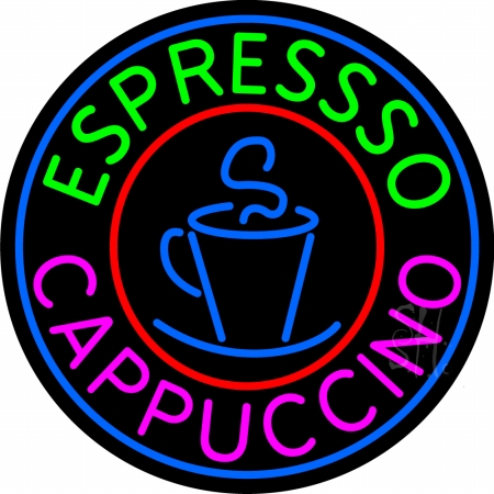N105-13030-clear Blue Cappuccino Espresso With Blue Circle Clear Backing Neon Sign- 26 x 26 in.
