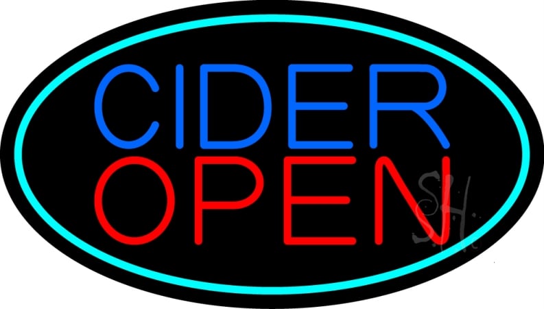 N105-13036-clear Blue Cider Open With Turquoise Oval Clear Backing Neon Sign- 17 x 30 in.