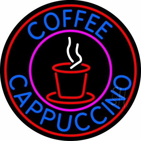 N105-13037-clear Blue Coffee Cappuccino With Red Circle Clear Backing Neon Sign- 26 x 26 in.