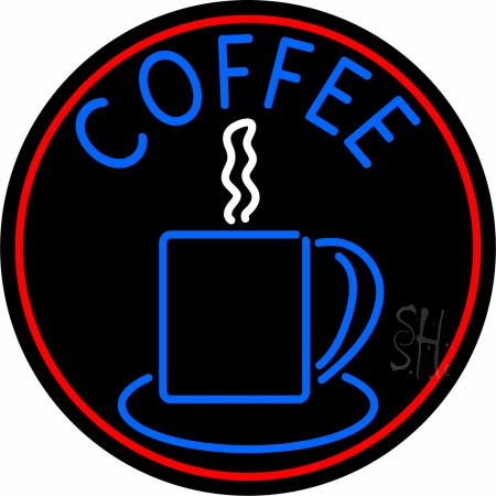 N105-13039-clear Blue Coffee Cup With Red Circle Clear Backing Neon Sign- 26 x 26 in.